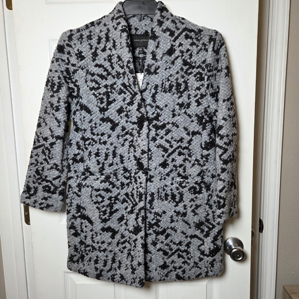 Banana Republic sz S petite collarless coat NWOT long chunky knit chic wool/poly